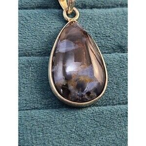 Sterling Silver Pietersite Pendant Teardrop Gemstone 925 Swirling Blue & Gold
